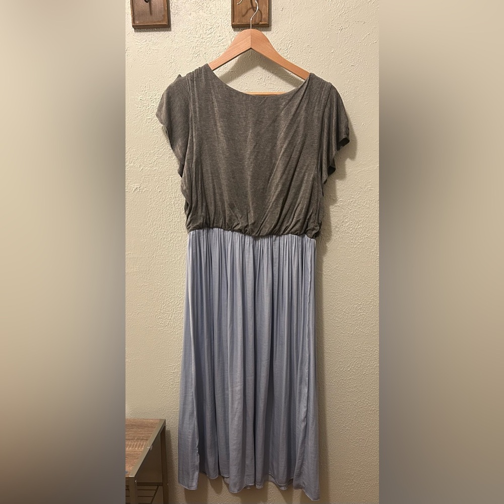 LOFT Gray and Blue Colorblock Dress